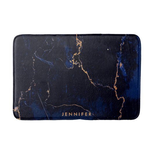 Navy Blue Golden Marble Badmat (Voorkant)
