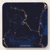 Navy Blue Golden Marble Bier Onderzetter (Voorkant)