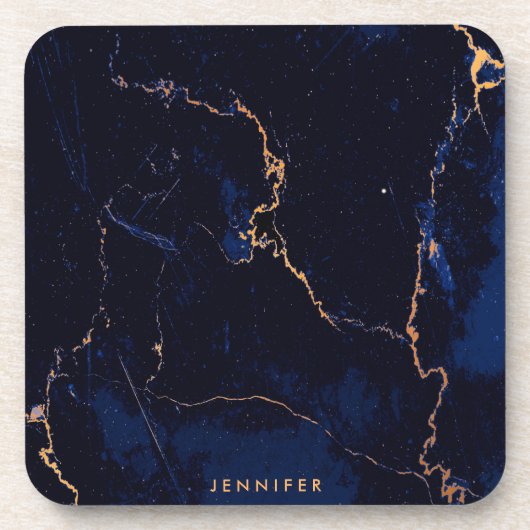 Navy Blue Golden Marble Bier Onderzetter (Voorkant)