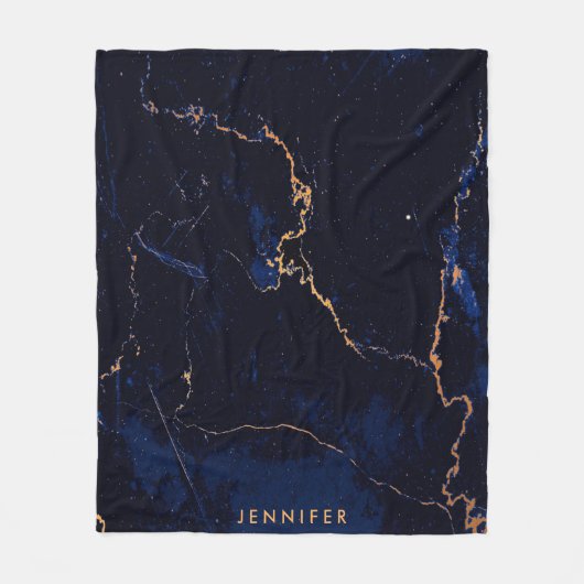 Navy Blue Golden Marble Fleece Deken (Voorkant)