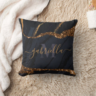 Navy Blue Golden Marble Kussen