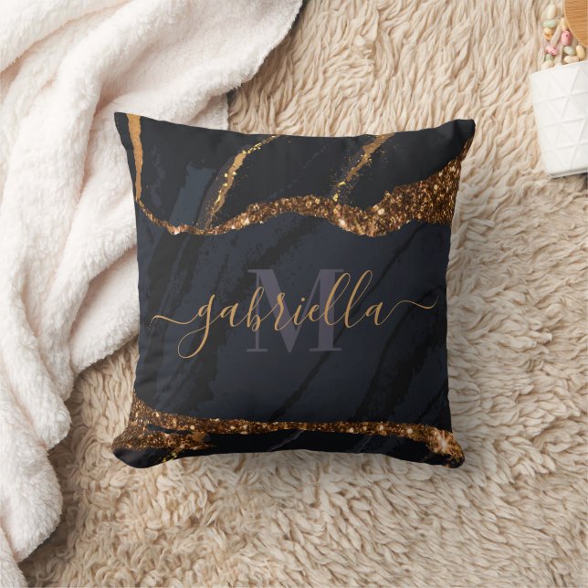 Navy Blue Golden Marble Kussen (Deken)