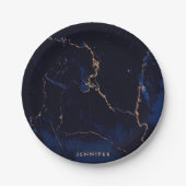 Navy Blue Golden Marble Papieren Bordje (Voorkant)