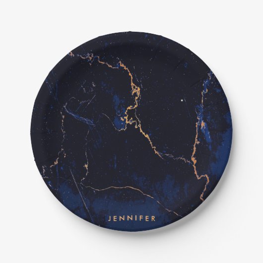 Navy Blue Golden Marble Papieren Bordje (Voorkant)