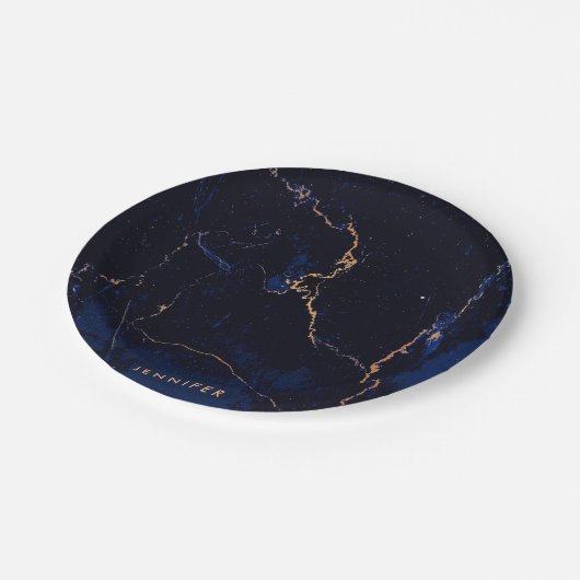 Navy Blue Golden Marble Papieren Bordje (Gekanteld)