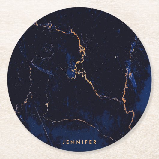 Navy Blue Golden Marble Ronde Kartonnen Onderzetter (Voorkant)