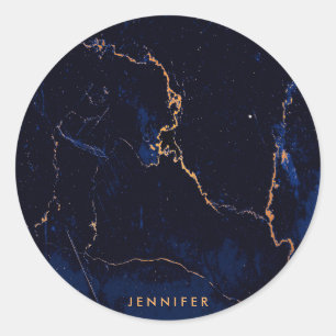 Navy Blue Golden Marble Ronde Sticker