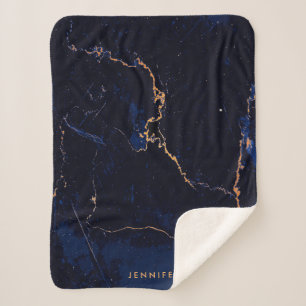 Navy Blue Golden Marble Sherpa Deken