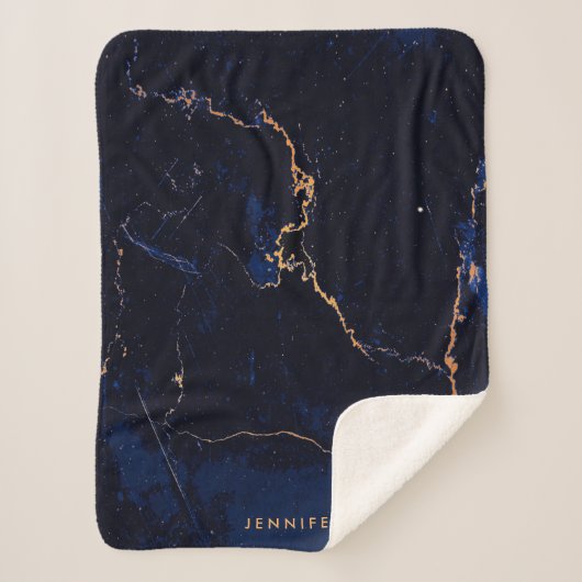 Navy Blue Golden Marble Sherpa Deken (Voorkant)