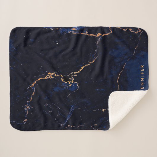 Navy Blue Golden Marble Sherpa Deken (Voorkant (horizontaal))