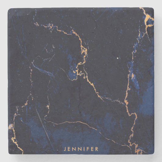 Navy Blue Golden Marble Stenen Onderzetter (Voorkant)