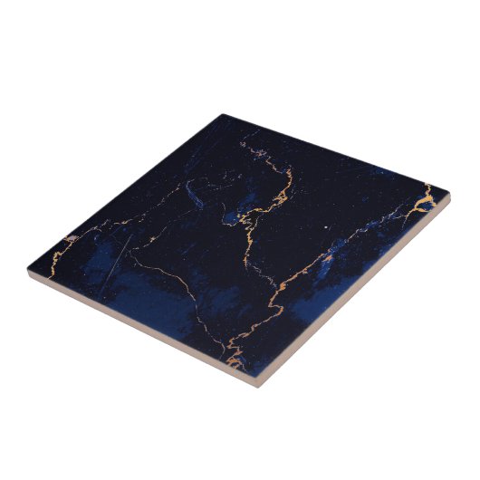 Navy Blue Golden Marble Tegeltje (Zijkant)