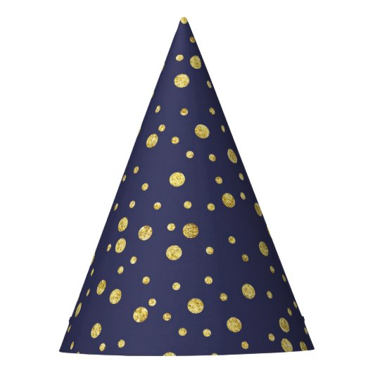 Navy Blue Golden Polka Dots Pattern Party Petten Feesthoedjes (Voorkant)