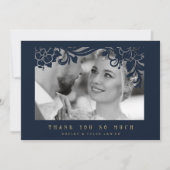 Navy Blue & Golden  Retro Ornament Lijst Bedankkaart (Voorkant)