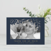 Navy Blue & Golden  Retro Ornament Lijst Bedankkaart (Staand voorkant)