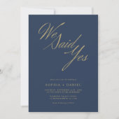 Navy Blue Golden Script We zeiden ja budget bruilo Kaart (Voorkant)