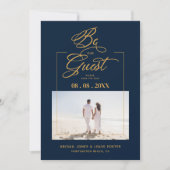Navy Blue & Golden Sophisticated Minimalist Photo  Save The Date (Voorkant)