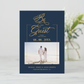 Navy Blue & Golden Sophisticated Minimalist Photo  Save The Date (Staand voorkant)