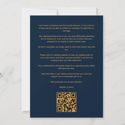 Navy Blue & Golden Sophisticated Minimalist Photo  Save The Date (Achterkant)