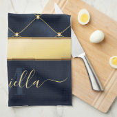 Navy Blue Golden Theedoek (Quarter Fold)