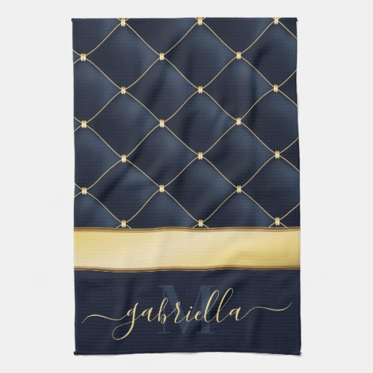 Navy Blue Golden Theedoek (Verticaal)