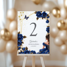 Navy Blue Golden Tiara Roses  Quinceañera 