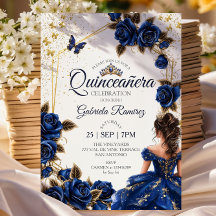 Navy Blue Golden Tiara Roses  Quinceañera