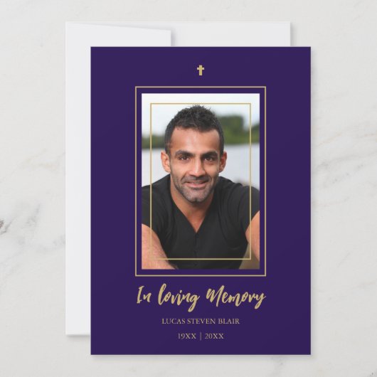 Navy Blue & Golden Traditional Elegant Funeral Kaart (Voorkant)