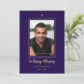 Navy Blue & Golden Traditional Elegant Funeral  Kaart (Staand voorkant)