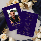 Navy Blue & Golden Traditional Elegant Funeral  Kaart
