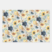 Navy Blue & Golden Yellow Peony & Sunflower Wrapp Inpakpapier Vel (Voorkant)
