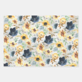 Navy Blue & Golden Yellow Peony & Sunflower Wrapp Inpakpapier Vel (Voorkant 3)