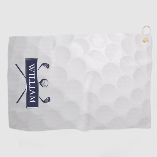 Navy Blue Golf Clubs Bal Aangepaste naam Golfhanddoek (Horizontaal)