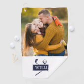 Navy Blue Golf Clubs en bal aangepaste naam foto Golfhanddoek (Insitu)