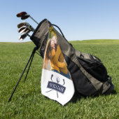 Navy Blue Golf Clubs en bal aangepaste naam foto Golfhanddoek (Groen)