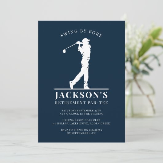 Navy Blue Golf Pensioen Par-t-shirt Kaart (Staand voorkant)