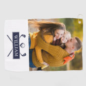 Navy Blue Golfclubs En Bal Met Naam En Foto Golfhanddoek (Horizontaal)