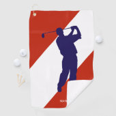 Navy Blue Golfer op Red White Golfhanddoek (Insitu)