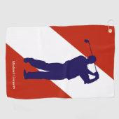 Navy Blue Golfer op Red White Golfhanddoek (Horizontaal)
