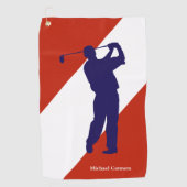 Navy Blue Golfer op Red White Golfhanddoek (Voorkant)