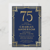 Navy Blue Goud 75e Verjaardagsfoto Kaart (Voorkant)