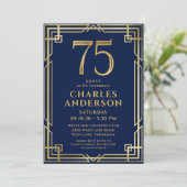 Navy Blue Goud 75e Verjaardagsfoto Kaart (Staand voorkant)