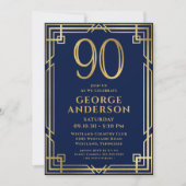 Navy Blue Goud 90ste Verjaardag Foto Kaart (Voorkant)