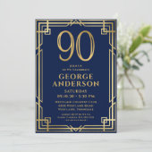 Navy Blue Goud 90ste Verjaardag Foto Kaart (Staand voorkant)