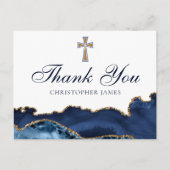 Navy Blue Goud Aangepast Christelijk Kruis Bedankt Briefkaart (Voorkant)