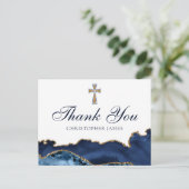 Navy Blue Goud Aangepast Christelijk Kruis Dank Je Briefkaart (Staand voorkant)