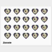 Navy blue | Goud, aangepast monogram Hart Sticker (Vel)