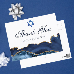 Navy Blue Goud Aangepaste Bar Mitzvah Dankjewel Briefkaart