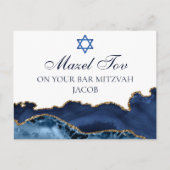 Navy Blue Goud Aangepaste Bar Mitzvah Mazel Tov Briefkaart (Voorkant)