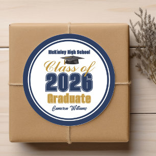 Navy Blue Goud Afstudeerfeest Class of 2026 Ronde Sticker